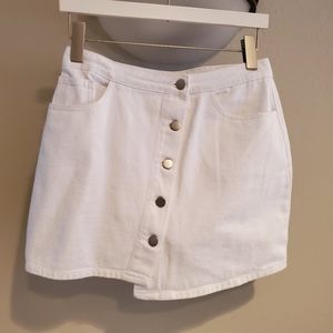 Superdown Asymmetrical White Denim Mini w/Buttons